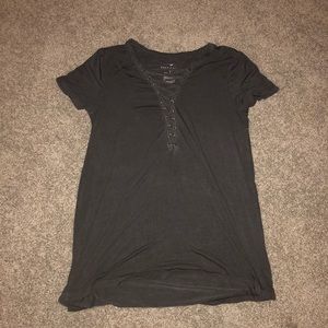 American Eagle Soft & Sexy Grey Lace Up Tee